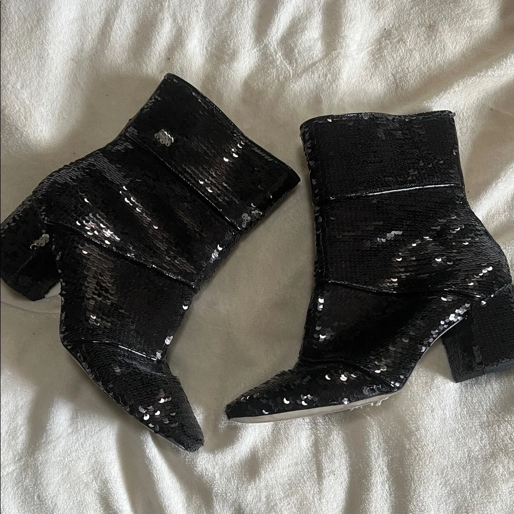 Ava & Aiden Black Sequin Ankle Boots 9 - Picture 1 of 6
